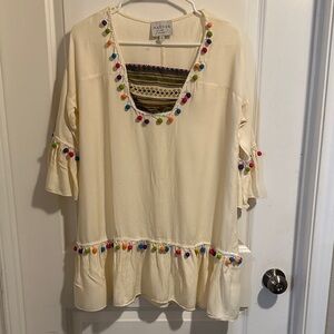 Hayden Cream Tunic with Colorful Pom-Poms